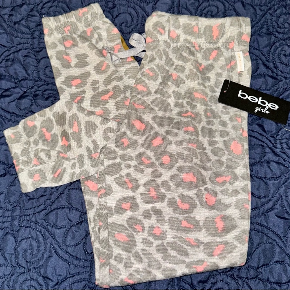NWT, Bebe Girls Gray Animal Print Stretch Joggers, Sz M (10/12)